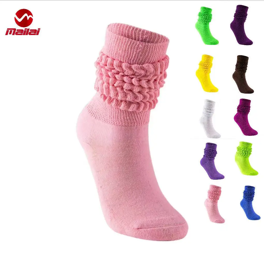 

Fashionable wholesale cotton extra long heavy slouchy custom thick winter terry sole fluorescent color women slouch sox socks, Custom color