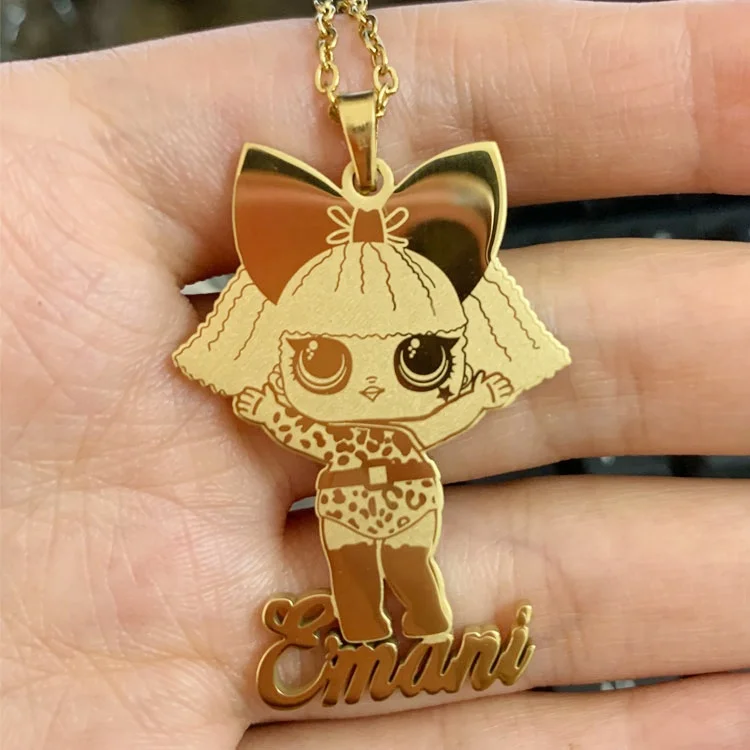 

Personalized DIY laser 3d cartoon photo necklace with names, 18k gold /18k rose gold/18k rhodium