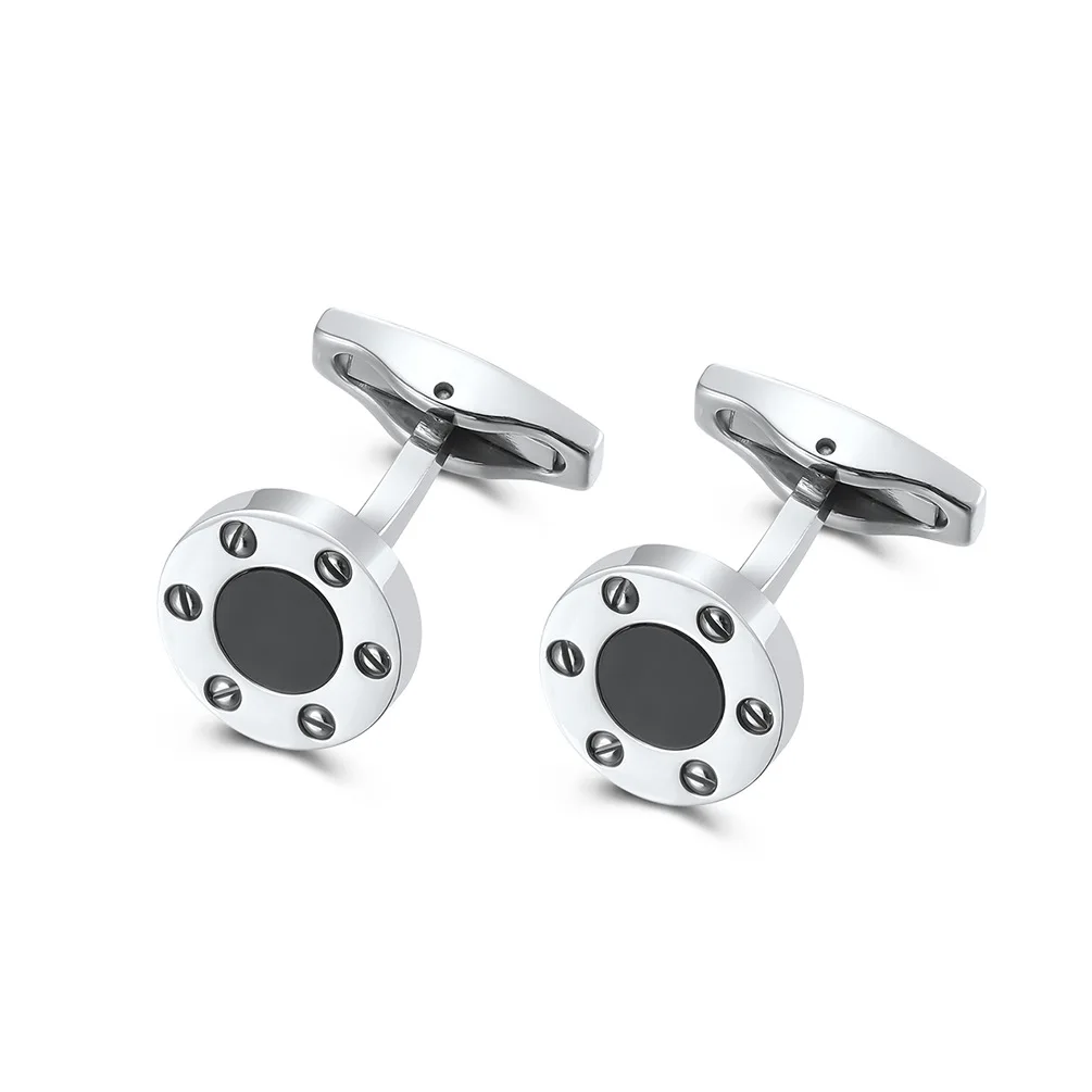 

Vintage Screw cufflinks high-grade men's round agate cufflinks