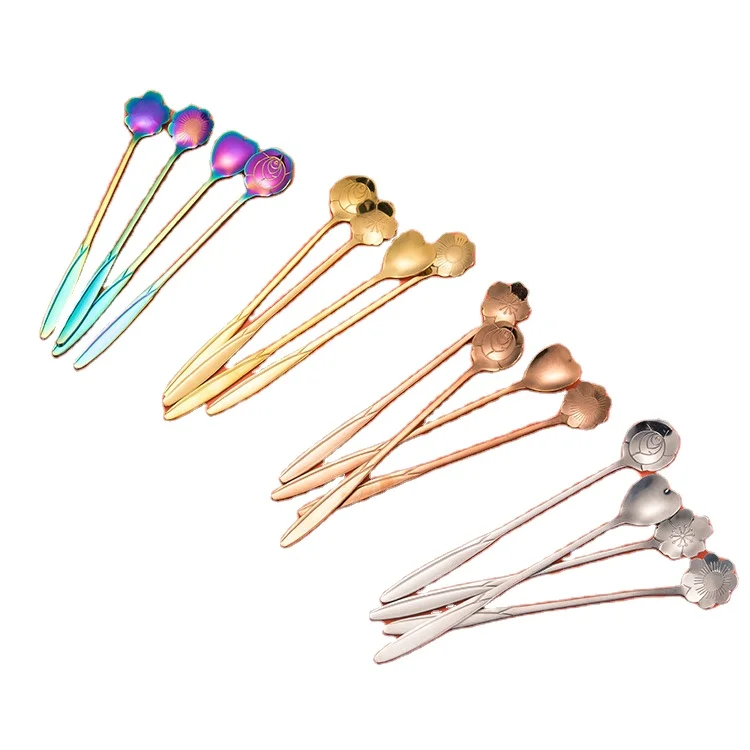 

Stainless steel long handle exquisite flower spoon gold spoon set coffee mixing spoon