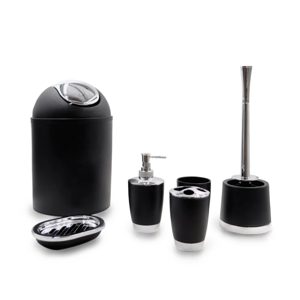 

Black Silver Modern Home Bathroom Plastic Accessory Set, As picture or custom