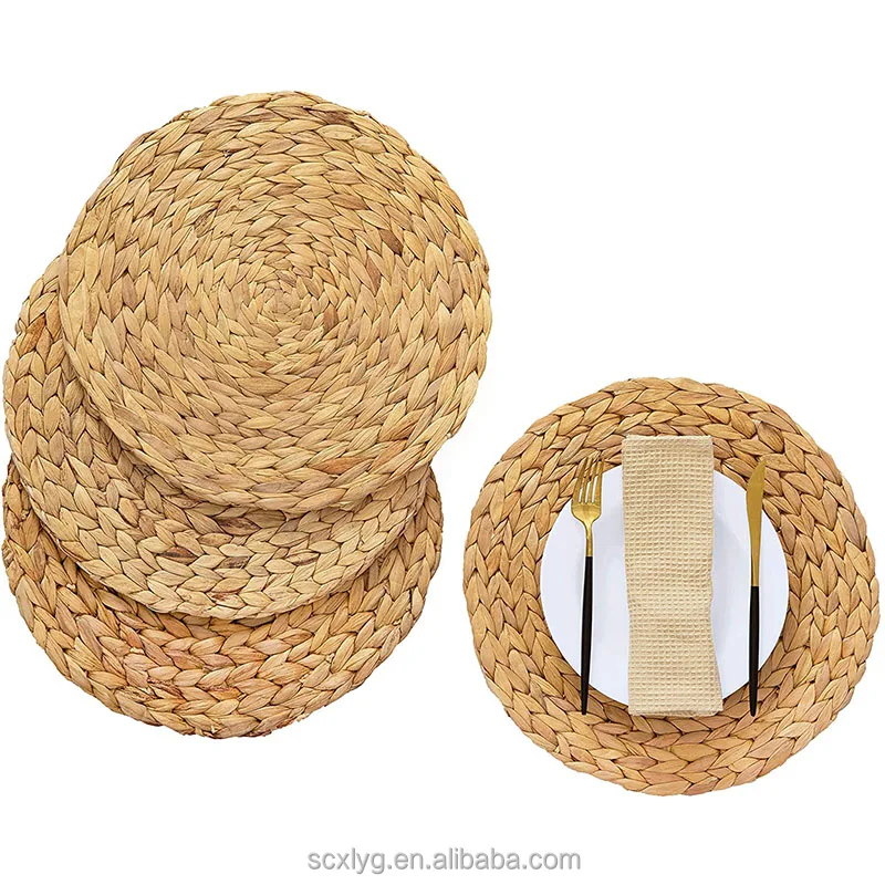 

luxury round grass hand woven placemats natural water hyacinth weave placemat, Natural picture