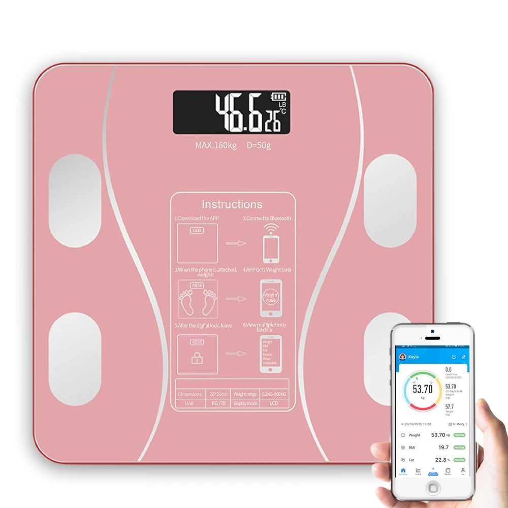 

Digital Bathroom Smart Body Fat Scale, BMI Weighing Scales Body with tempered glass, Body Composition Analyzer, Black/pink/white