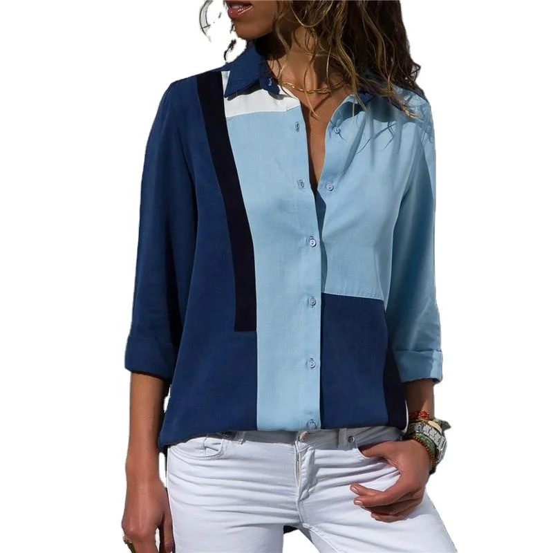 

Women Blouses Fashion Long Sleeve Turn Down Collar Office Shirt Blouse Shirt Plus Size Casual Tops