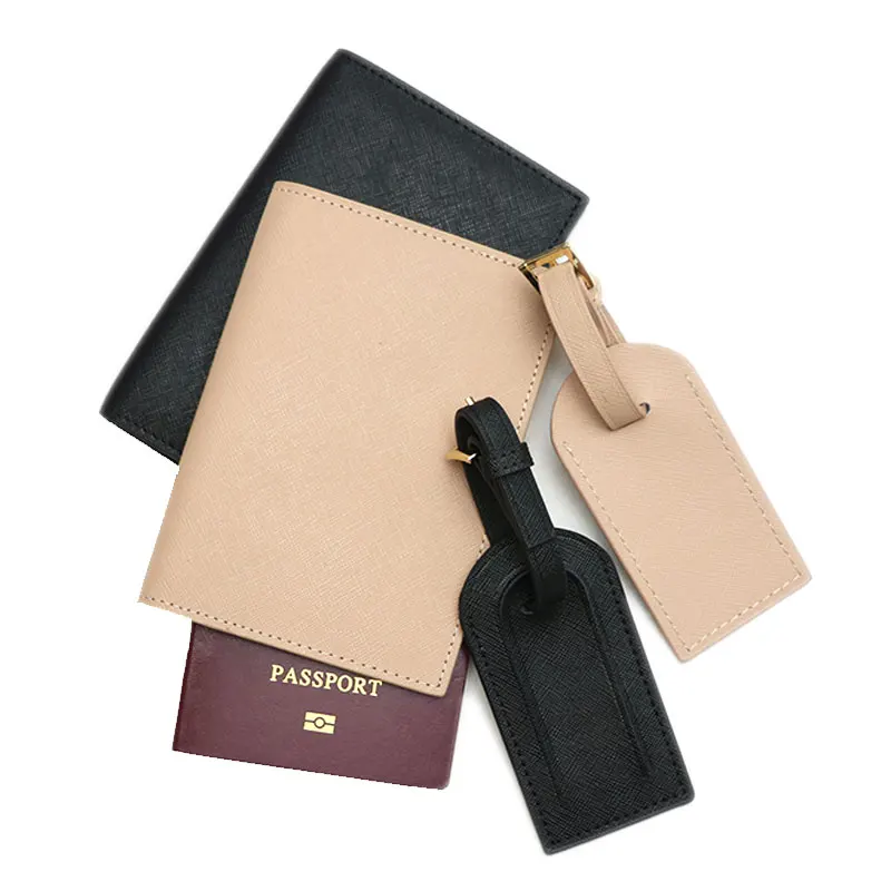 

Classic travel accessories monogrammed initial letters saffiano leather passport holder luggage tag set passport cover