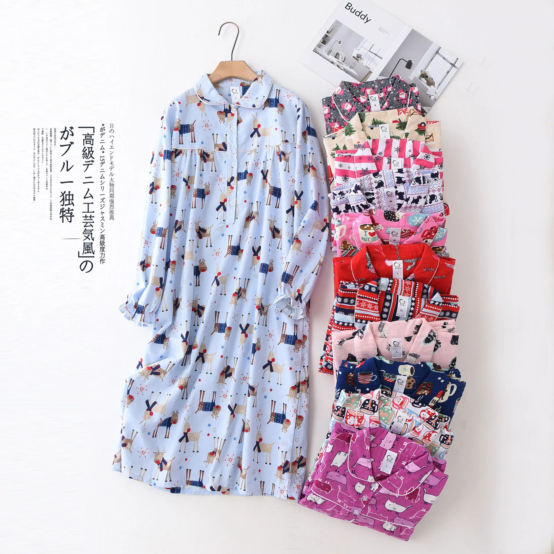 

2021 Women Pajamas Set Notch Collar Soft robe Pjs Short Sleeve Button Down fall nightdress, Customized color