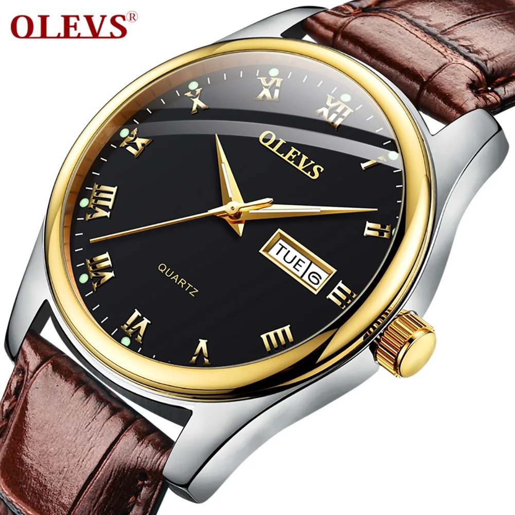 

OLEVS 5568 Men Military Quartz Watch Mens Top Brand Luxury Date Clock Boy Watch Leather Sports Wristwatch, 2 colors