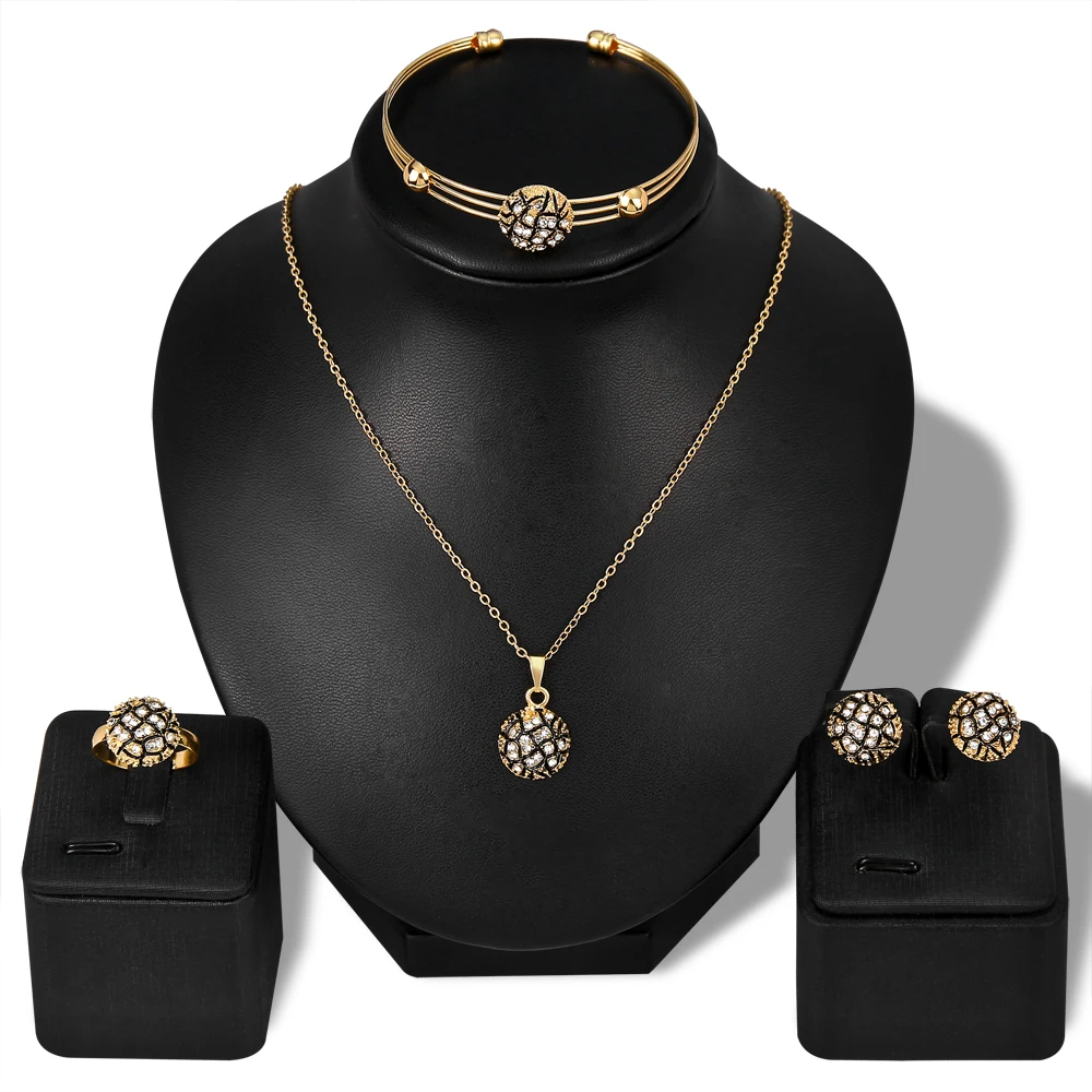 

Black Line Veins Gold-color Women Girls Necklace Earrings Ring Bracelet Fashion Jewelry Set Wedding Accessories Wholesale