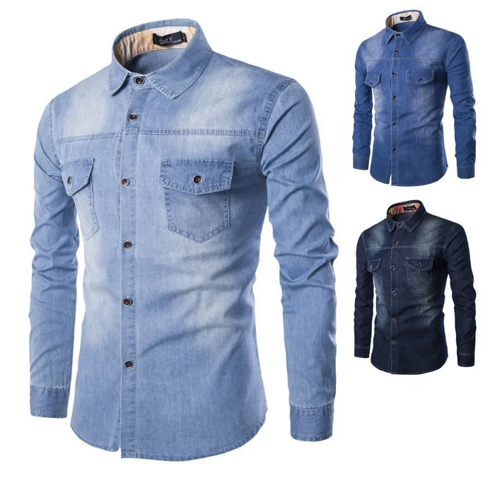 

Fashion Denim Cheap Long Sleeve Men Dress Shirt Cotton Shirt For Men, 3 colors