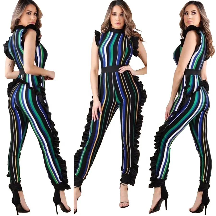 

ASSUN 2020 hot sale sexy sleeveless vertical stripe jumpsuit with wooden ears five colors