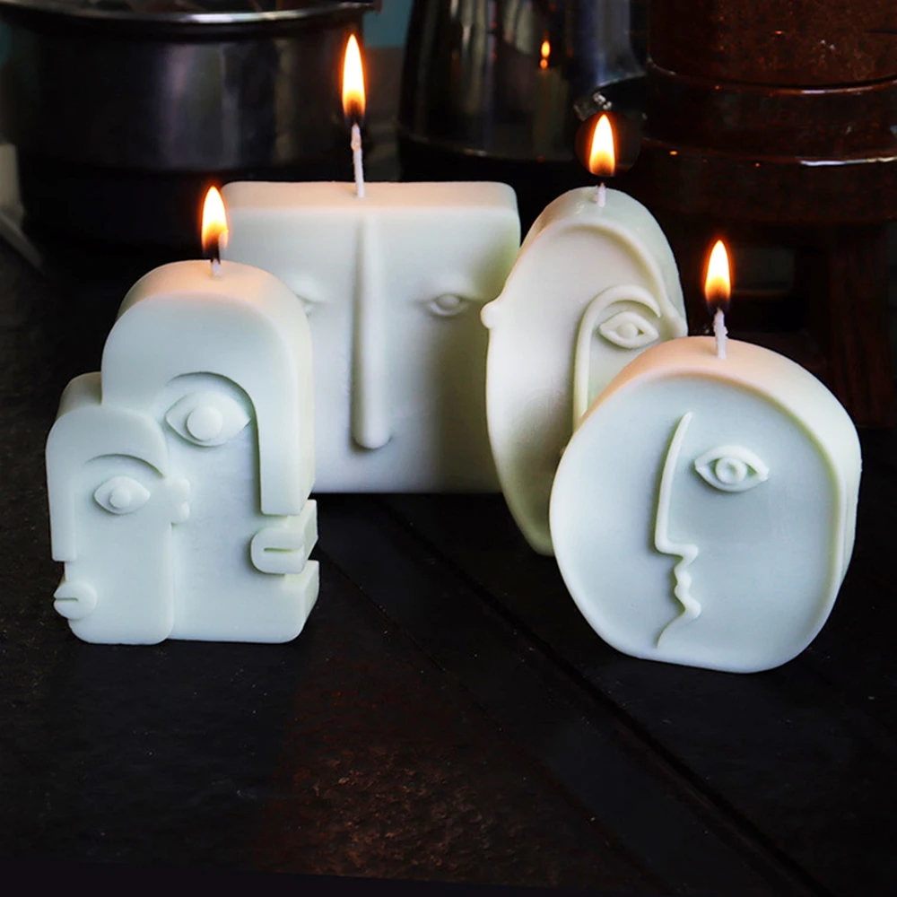 

JE1101 Factory Wholesale New Handmade Decoration Gift Candle Making Abstract Human Face Sculpture Silicone Candle Mold, Pantone color