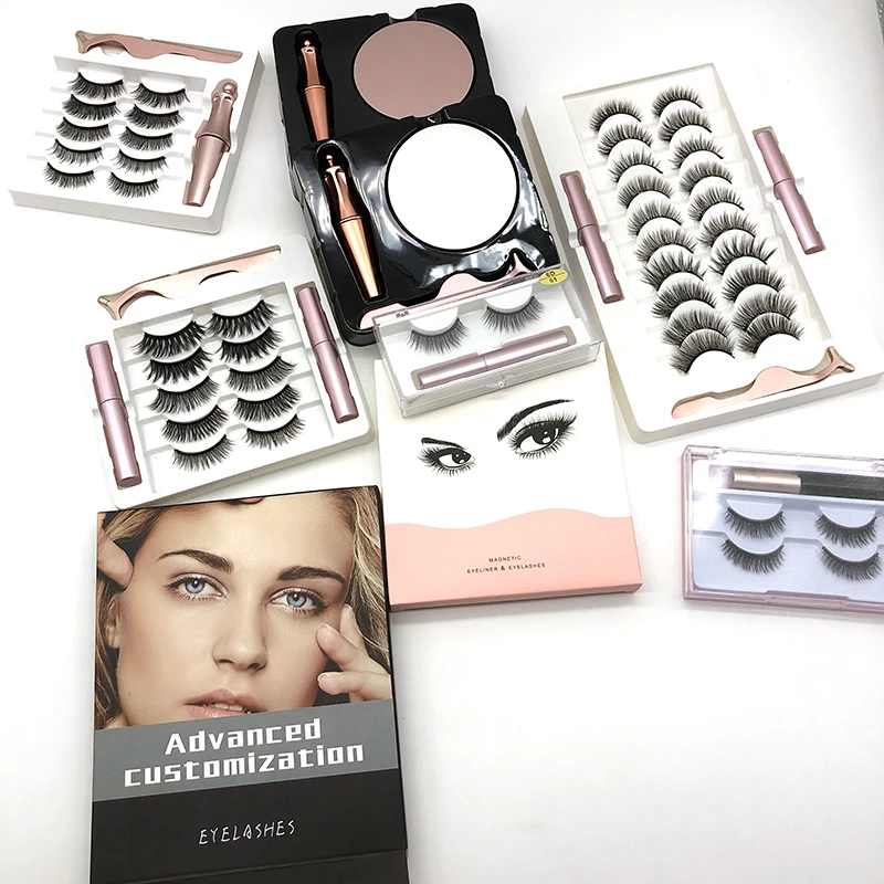 

Free Sample Wholesale Cheap 1/2/3/5/7/10 pairs fluffy magnetic eyelashes with Private Label box magnetic lashes
