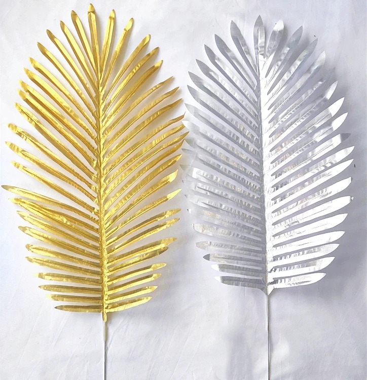 

QSLHFH-1175 Hot Sale Lifelike Silk Artificial Giant Palm Leaves For Indoor Decoration, Gold&silver