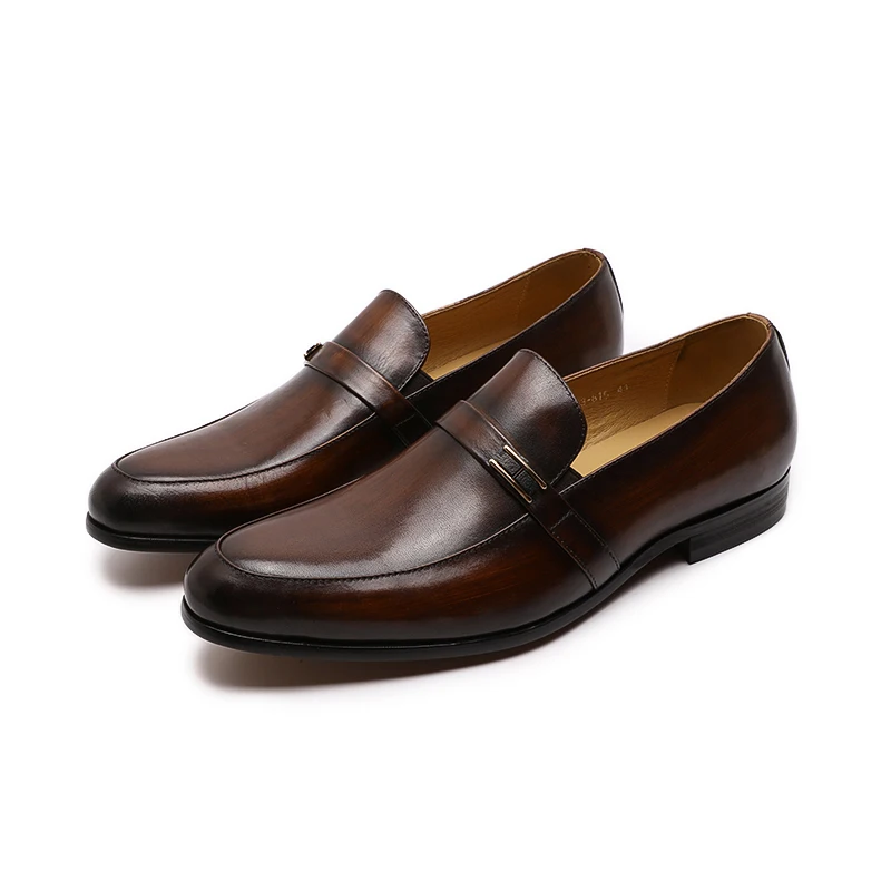 

Custom men flat sole lazy genuine leather loafer men's casual dress shoes, Black