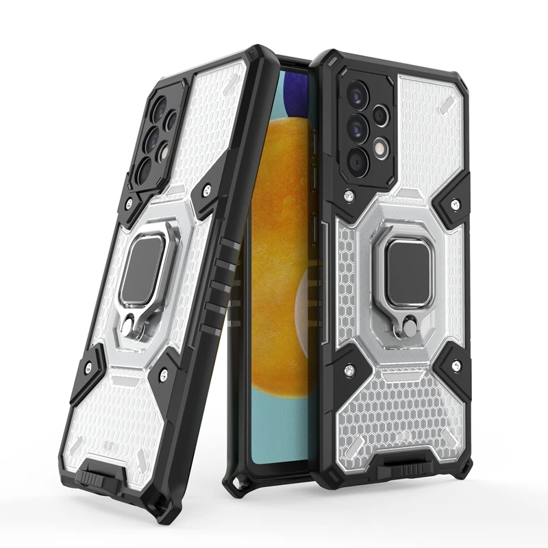 

Shockproof 2 In 1 TPU PC Clear Transparent Ring Stand Mobile Phone Case For Samsung Galaxy A52 A72 A32 A22