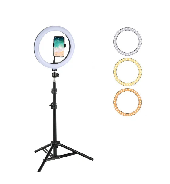 

New Professional 10 Inch Led Selfie Photographic with Tripod Stand Phone Holder for Make Up Live Stream Fill Ring Light, Black