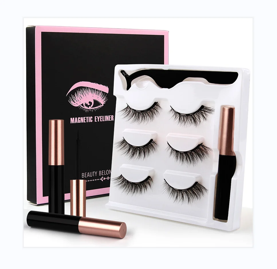 

Best Magnetic eyelashes with magnetic eyeliner Kit 3 pairs natural false lashes pop lash packaging