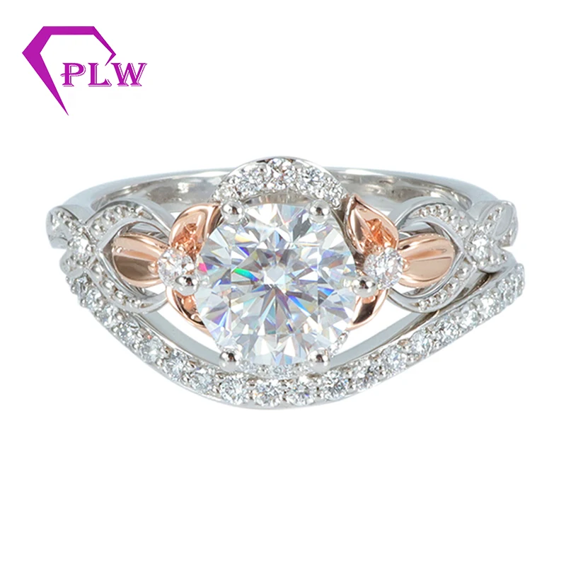

Round D color strong hearts arrows cut 2 carat moissanite diamond engagement ring with curved band 14k white gold&rose gold, White gold,rose gold,yellow gold