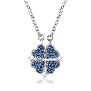 Sterling silver Lucky Heart Rhinestone Pendant Combined or Separate 2 ways heart necklace 2
