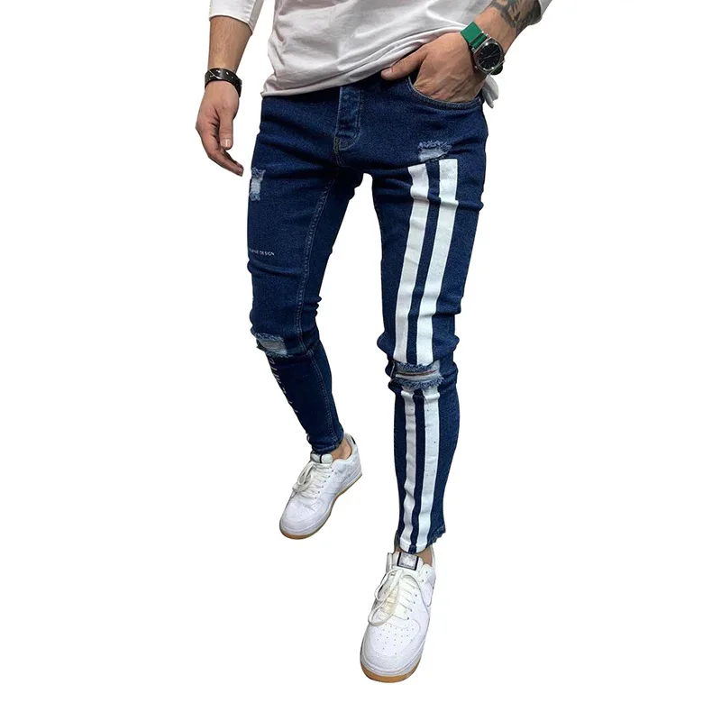

2021 New Style Men's Jeans Distressed Destroyed Badge Pants Skinny Biker Boy's Jeans Slim Trousers Men Fashion Jeans For Men