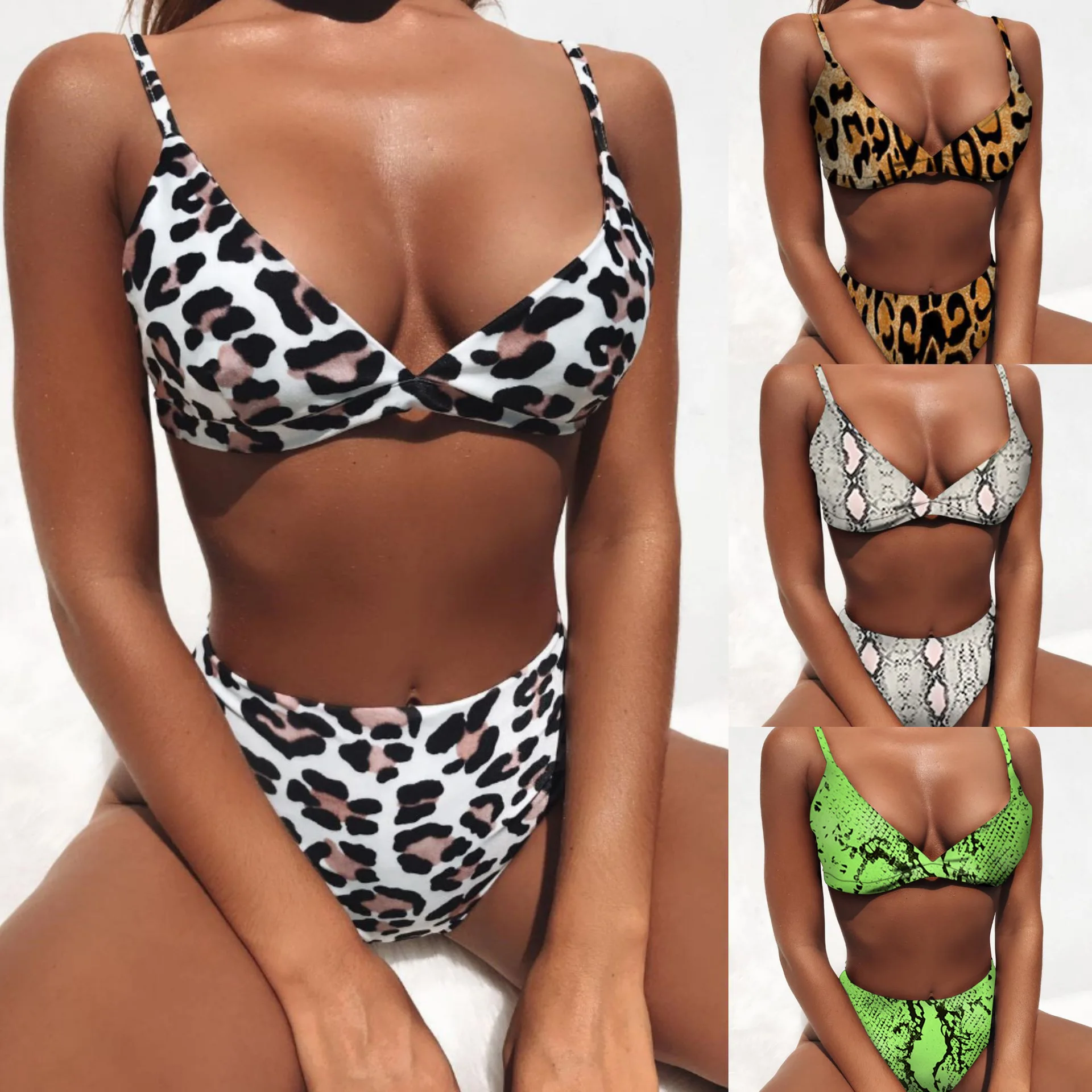 

2021 Moco Fashion Sexy 2 Piece Bathing Suits Bikinis Set High Cut snake print Bathing Suits for Women