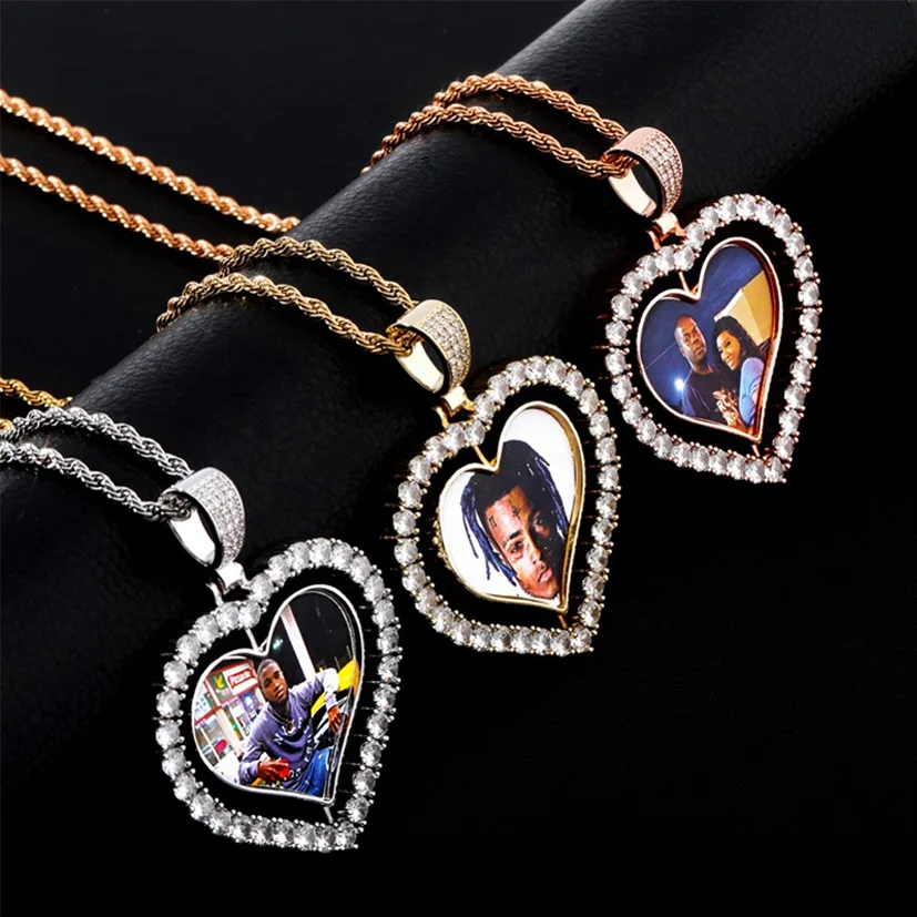 

Customize Made Photo Jewelry HipHop Fashion Angel Wings And Heart Shape Sublimation Necklace