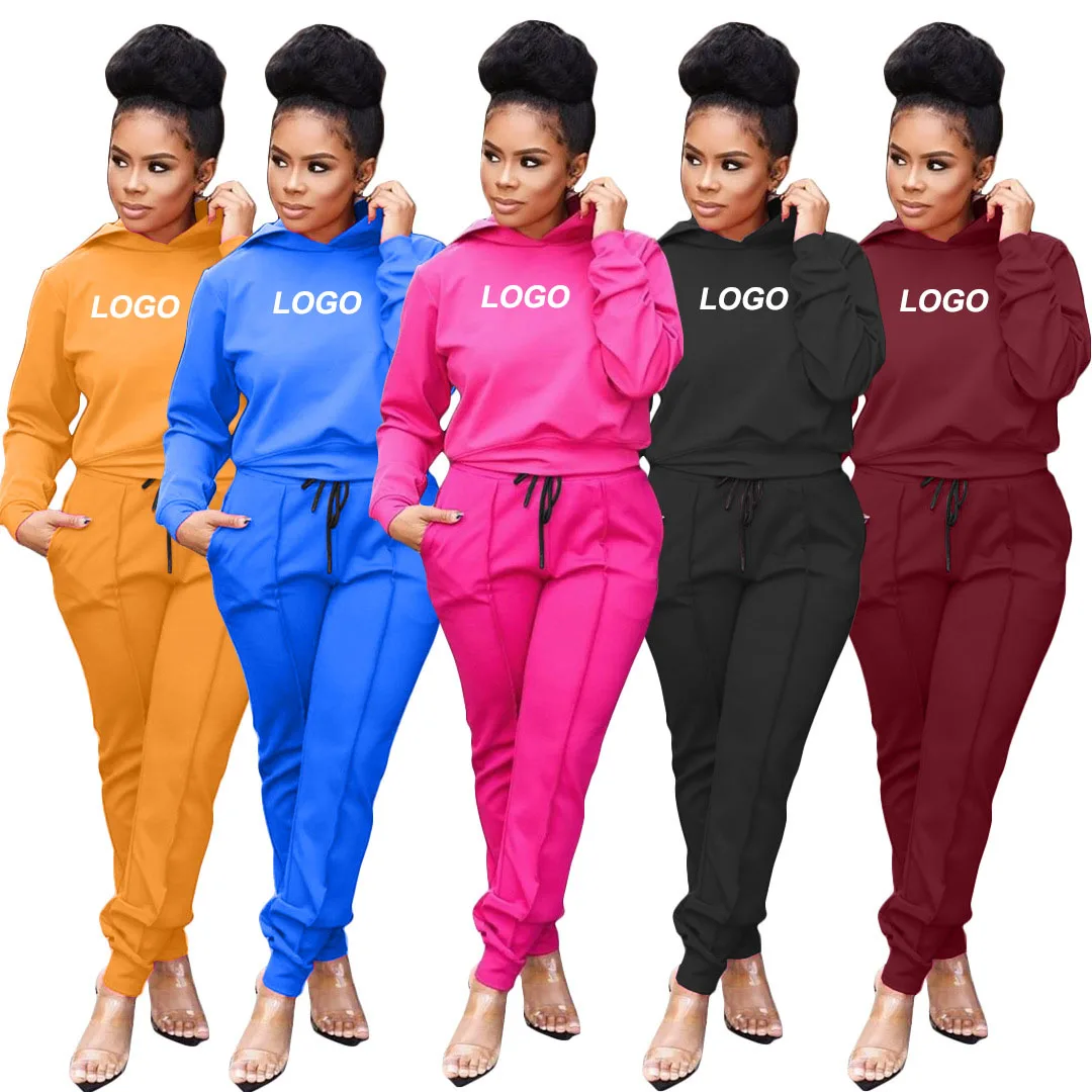 

Custom 2021 Plain long Sleeves Sweat Suits Fashion autumn Women Joggers Suits Sets Women two pieces pullover hoodie for gym