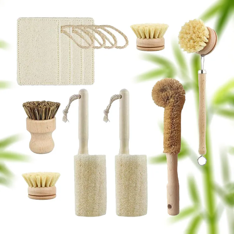 

Zero Waste Eco-friendly Natural Reusable Wooden Bamboo Sisal Dish Cleaning Scrubber Kitchen Brush Loofah Dish Sponge