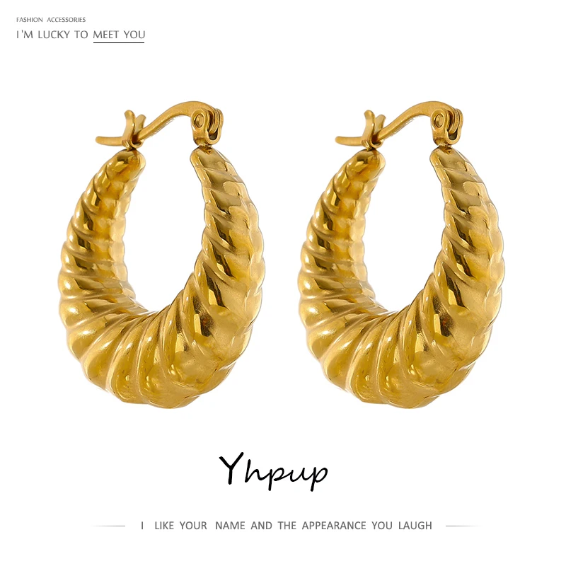 JINYOU Fashion Metal 18K Gold Plated Round Earrings for Women Charm Stainless Steel Croissant Hoop Earrings