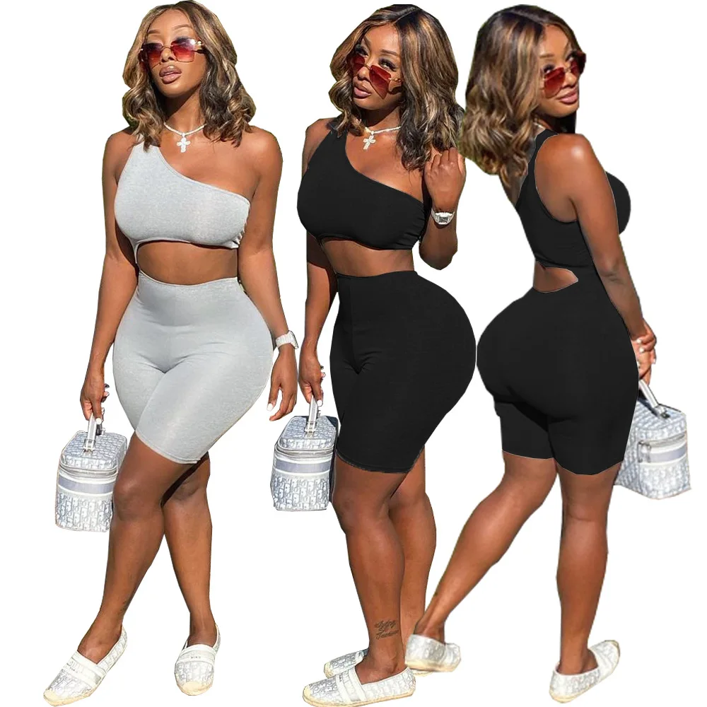 

XM2022 new04 Hot Sale Women Sexy Jumpsuits And Rompers Irregular Bodycon Bodysuit Hollow Out Women One Piece Sportswear Short Jumpsuit