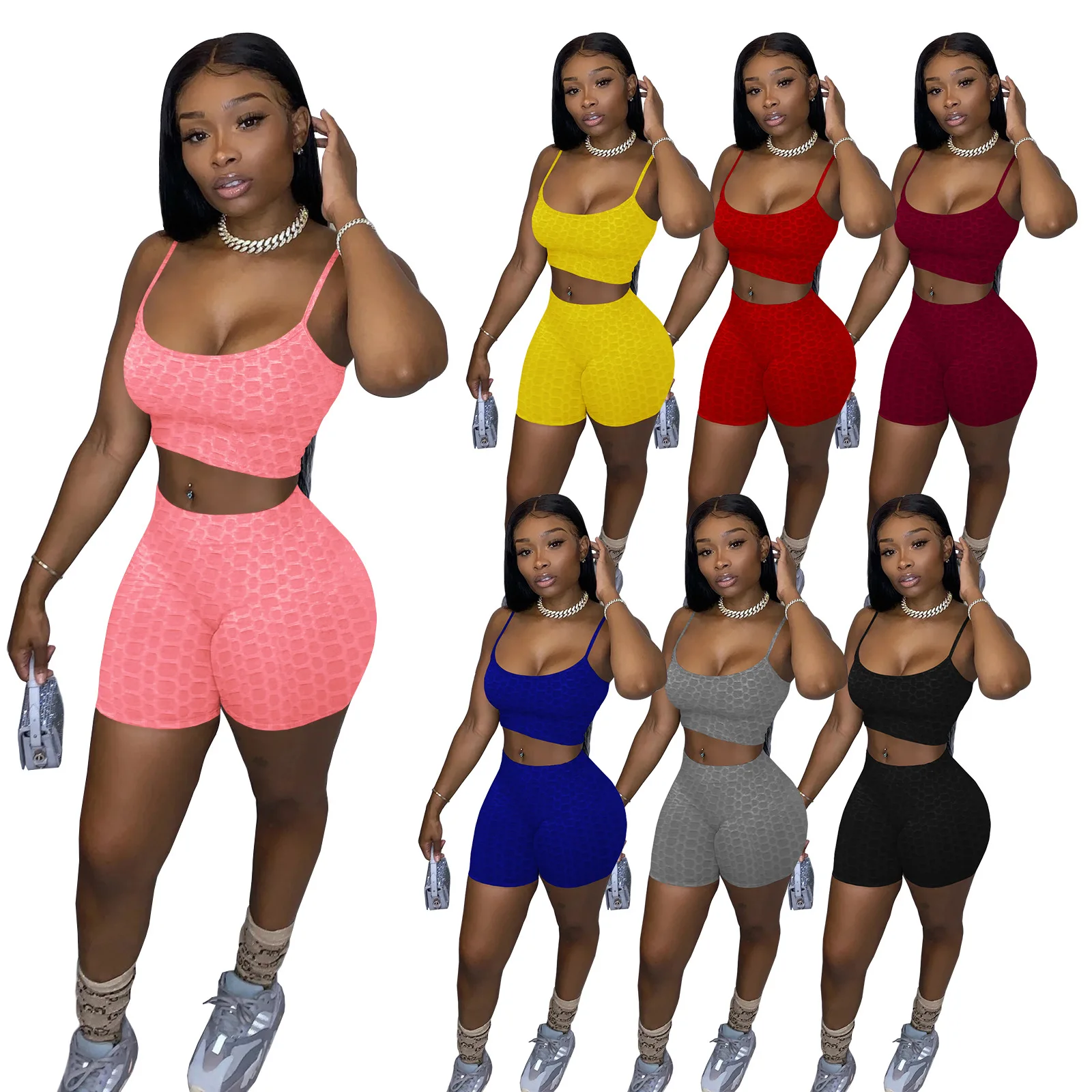 

2021 Women Sweatpants biker shorts sets Two Piece Set Clothing Outfits Tracksuits Jogger Pant Sets, Shown