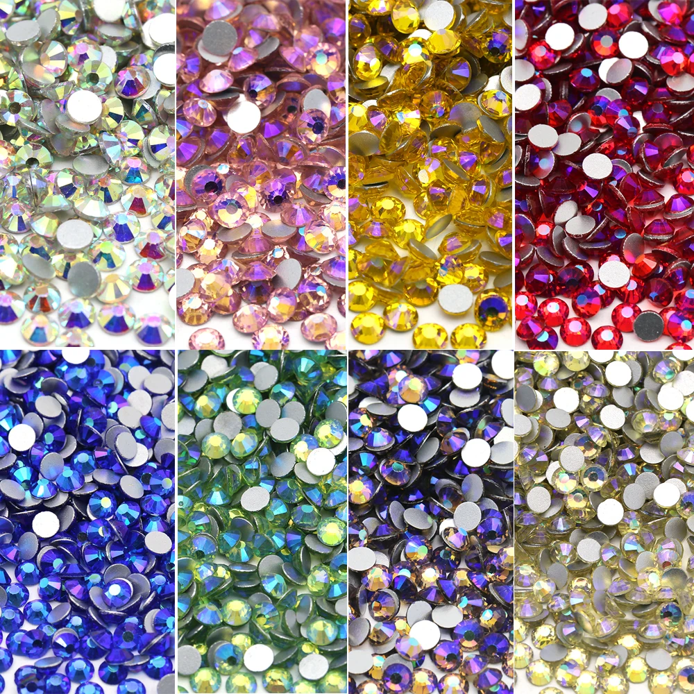 

ss3-ss50 A Normal Faceted Multicolor AB Colors Sliver Back Rhinestone Non Hot Fix Glass Rhinestone For Nail Art DIY