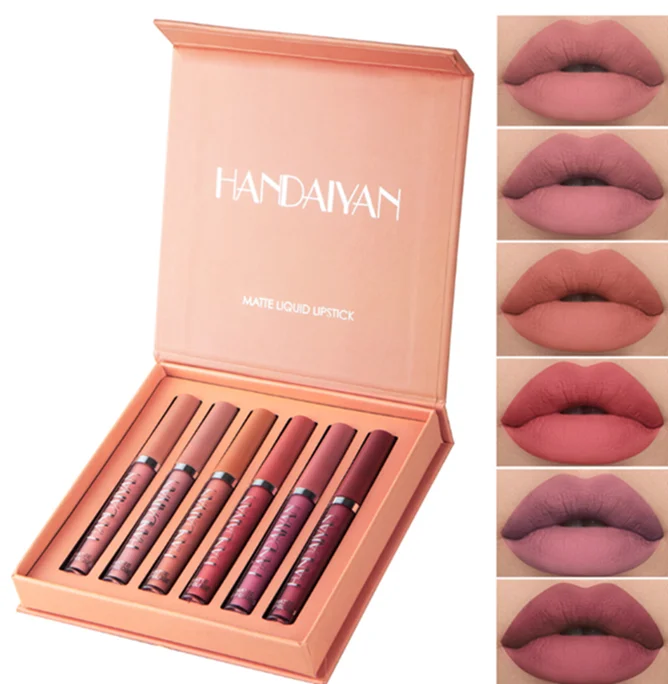 

Handaiyan 2021 amazon custom mini red nude lip gloss gift set matte lipstick makeup kit stick set cosmetic box private label