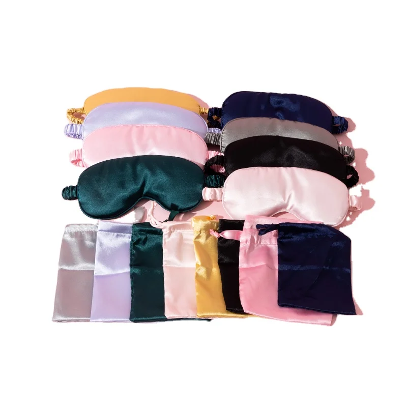 

Low Moq Goods In Stock Colorful Satin Headwear Elastic Blindfold Shading Sleeping Eye Mask Eith Drawstring Bag