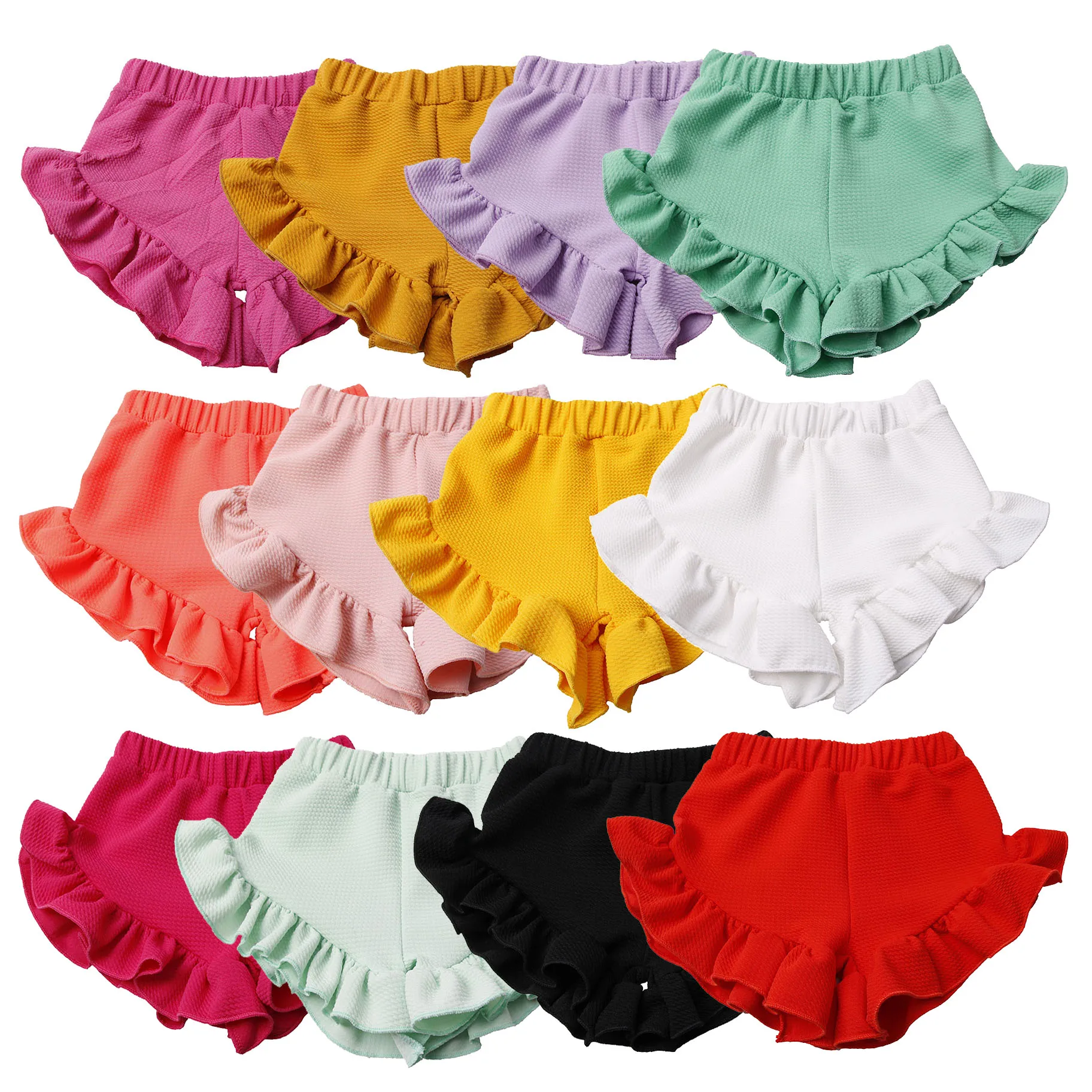 

2021 Baby Girls Ruffle Shorts Summer Wholesale Spring Children Clothing Boys Solid Color Seersucker Back To School Kids Pants