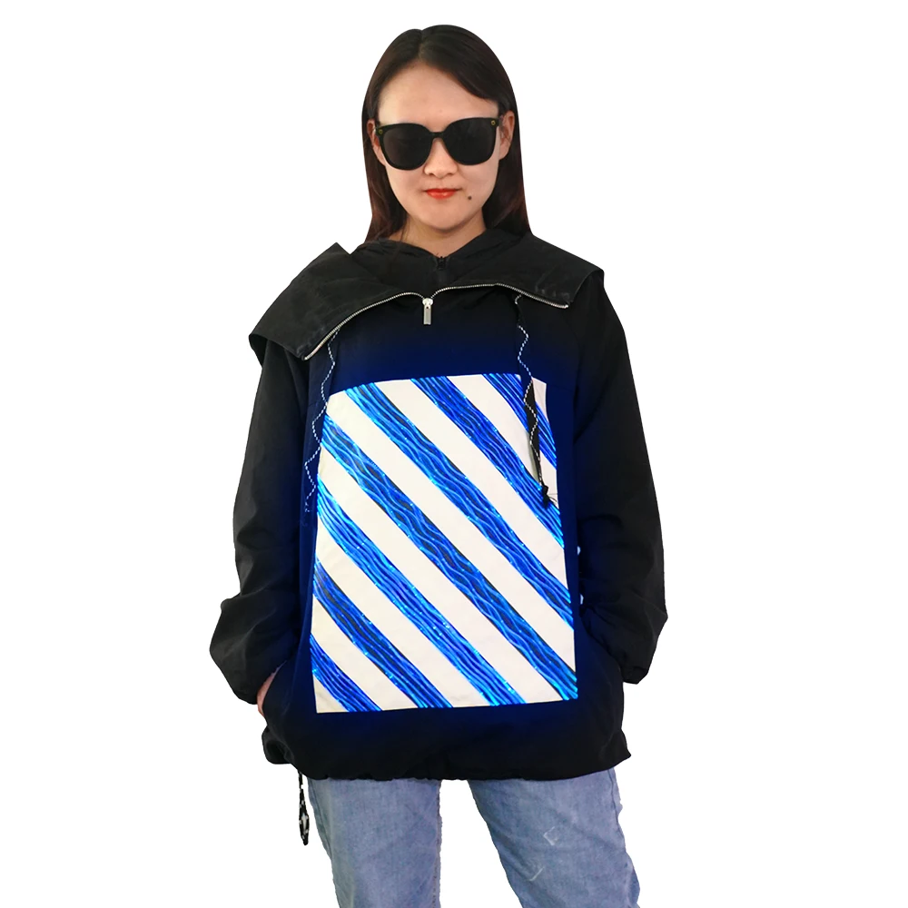 

Fashion Design Hip Hop Luminous Fiber Optic Fabric Hoodie Custom Long Sleeve Women Pullover with Led Light up
