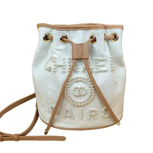 

Fashion Large Capacity Adjustable Shoulder Canvas Material Casual Bucket Bag With Beading Letter, Black&white