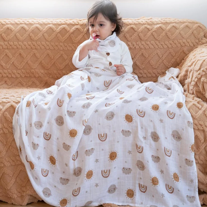 

Happyflute 100% Cotton Muslin Swaddle Blanket Baby Swaddle Wrap Set Blanket 120*110CM