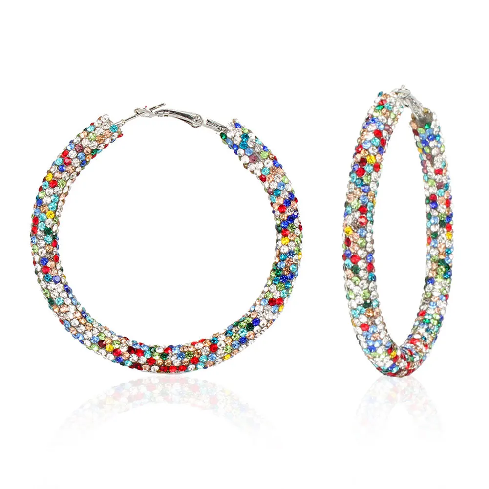 

High Quality 6cm Gold Plated Rhinestone Big Round Crystal Diamond Hoop Earrings, Picture