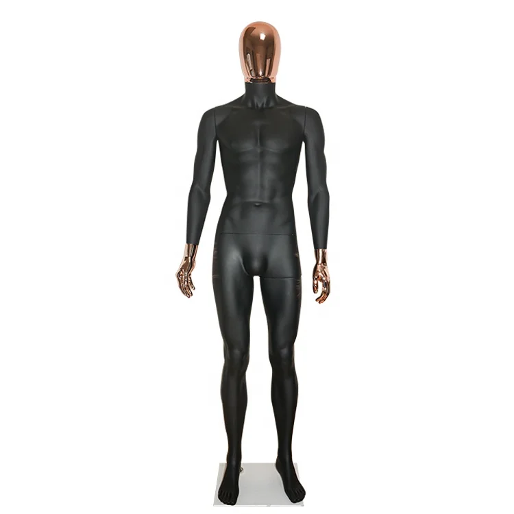 

FP-Male Hot Sale Boutique Plastic Men Models Mannequin Full Body Mannequins Male for Clothes Display, Matt black, head & hands with chrome finish