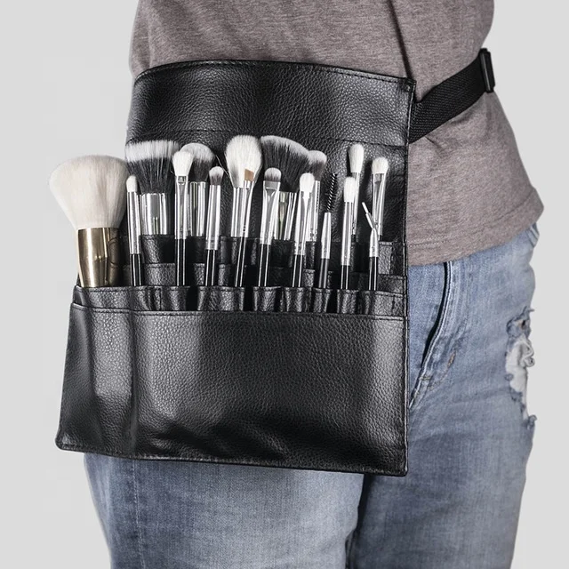 

Professional Makeup Brush Fanny Pack PU Leather Cosmetic Organizer Portable Makeup Brush Waist Pouch, Black