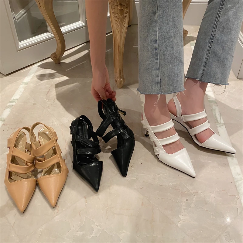 

Brand shoes women new fashion high heel slip on cut out lady pumps pointed toe solid faux leather female single footwear