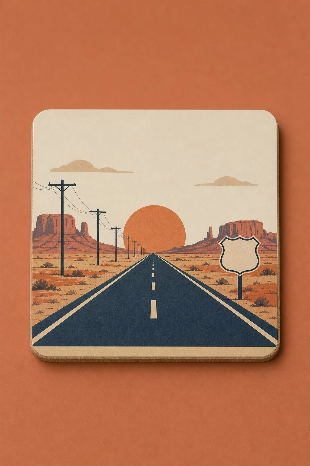 Desert Highway Coaster with Sunset and Buttes