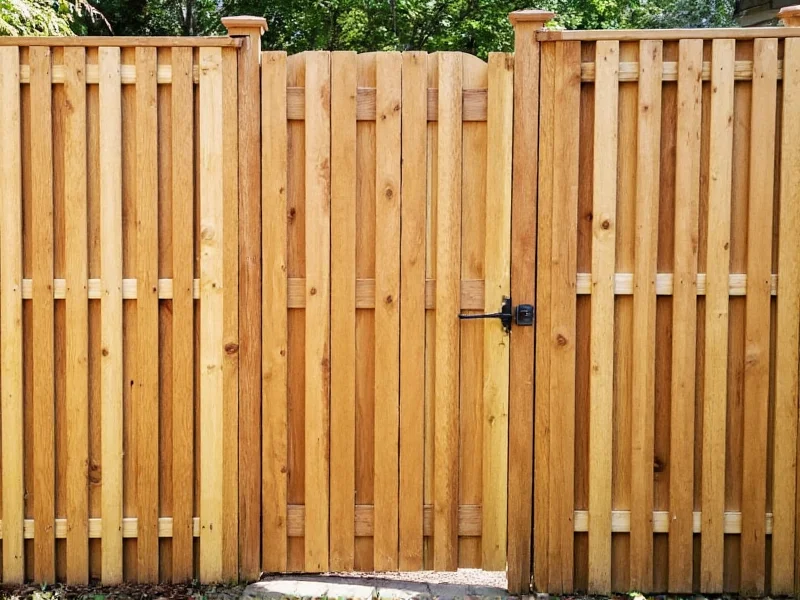 Finished wooden privacy fence with clean picket alignment and gate detail