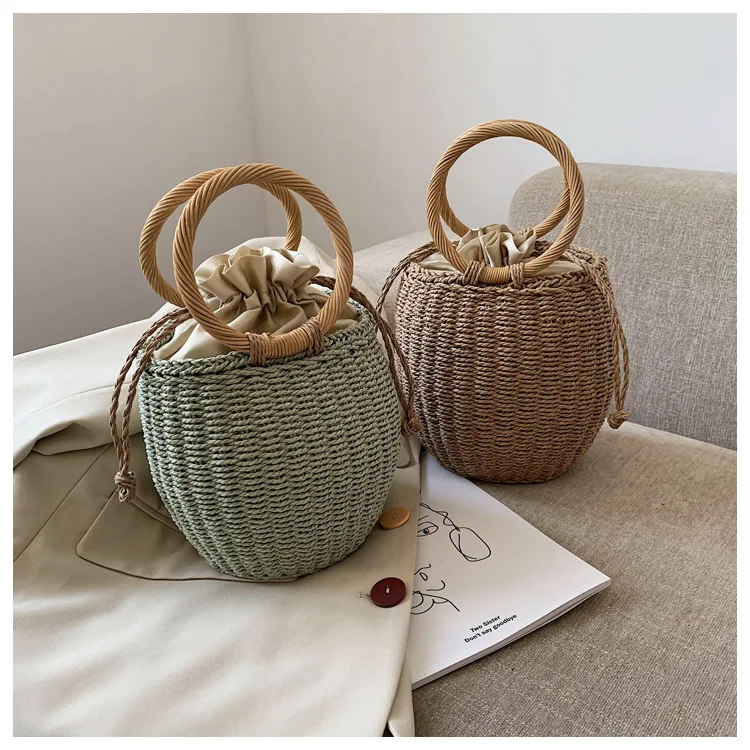 

Summer beach popular straw woven bag women 2020 new trendy fashion portable bucket bag woven hand bag