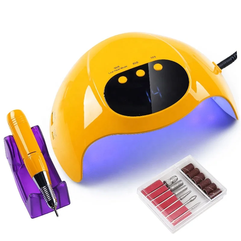 

48w UV LED Nail Lamp and Nail Drill Bits Machine Nail Gel Polish Dryer Removal Home Use Manicure Accessory Tool Supply, Pink/white/yellow/blue/cyan