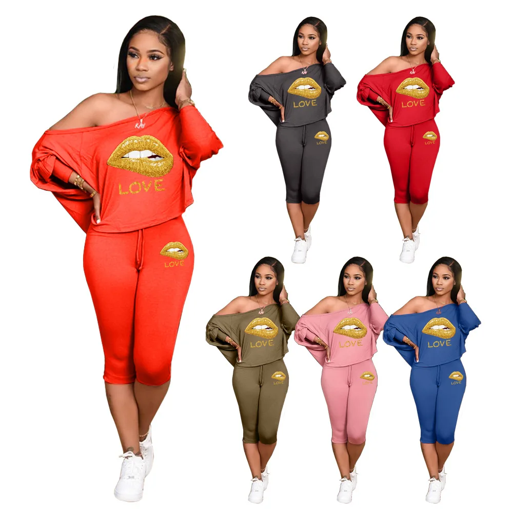 

H1649 Latest design loose t shirt women outfits fashion printed sets womens clothing casual women two piece sets