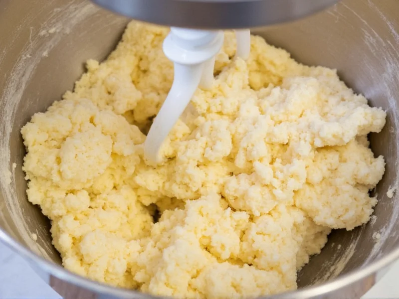 Shaggy biscuit dough being folded in a mixing bowl
