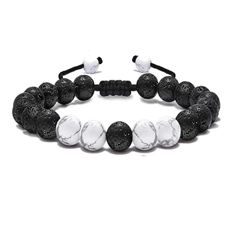 

Fashionable Trendy Braided Bracelet Stainless Polished Yoga Beads Bracelet for Women Men