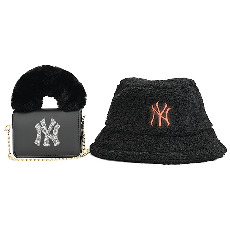 

Wholesale Ny Fur Hat And Purse Set Women Fuzzy Fur Buckets Hats Fashionable Fur Handle Ny Hats And Bags
